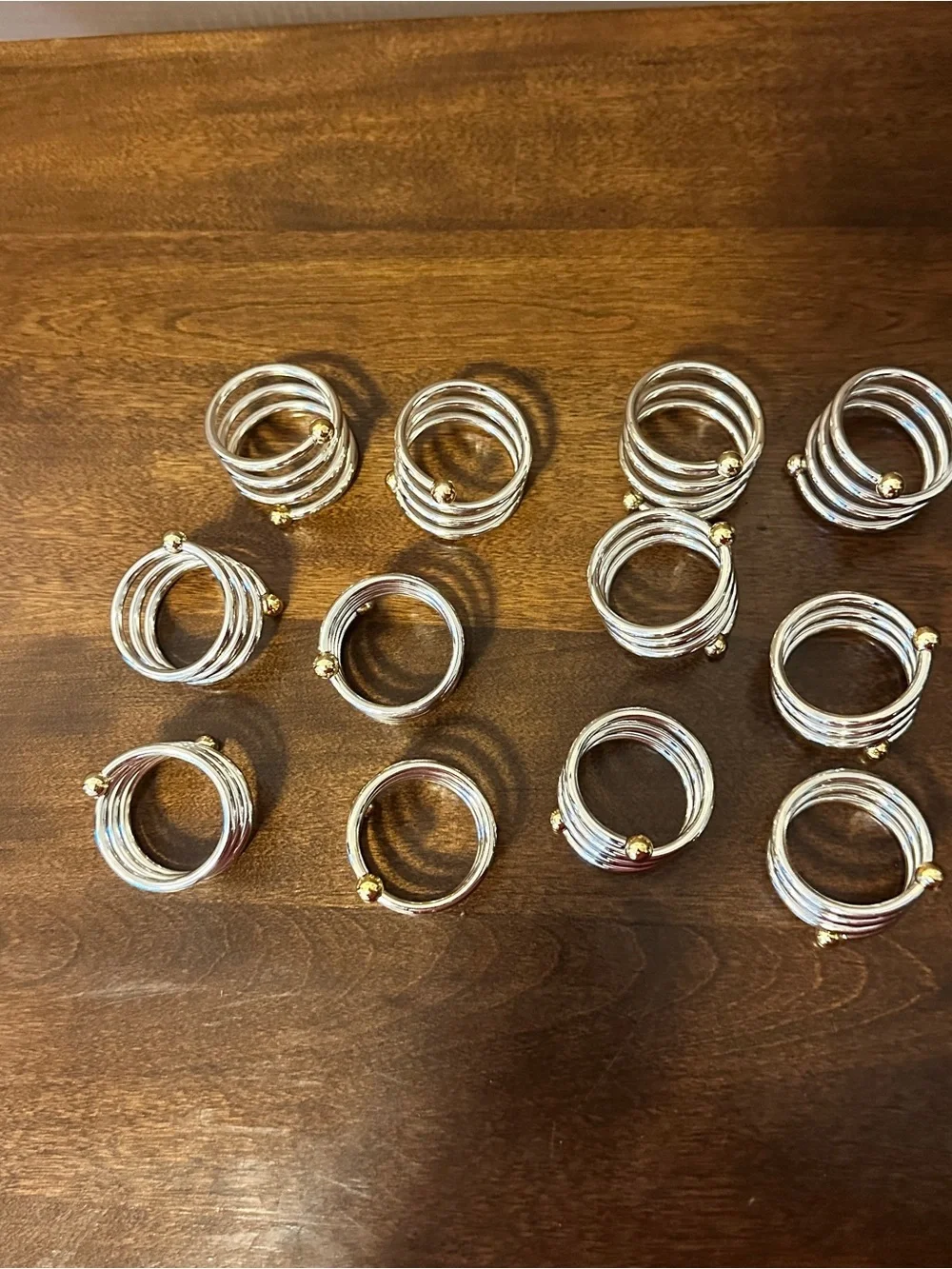 Silver Spiral Napkin Rings with Gold Accent - Set of 12